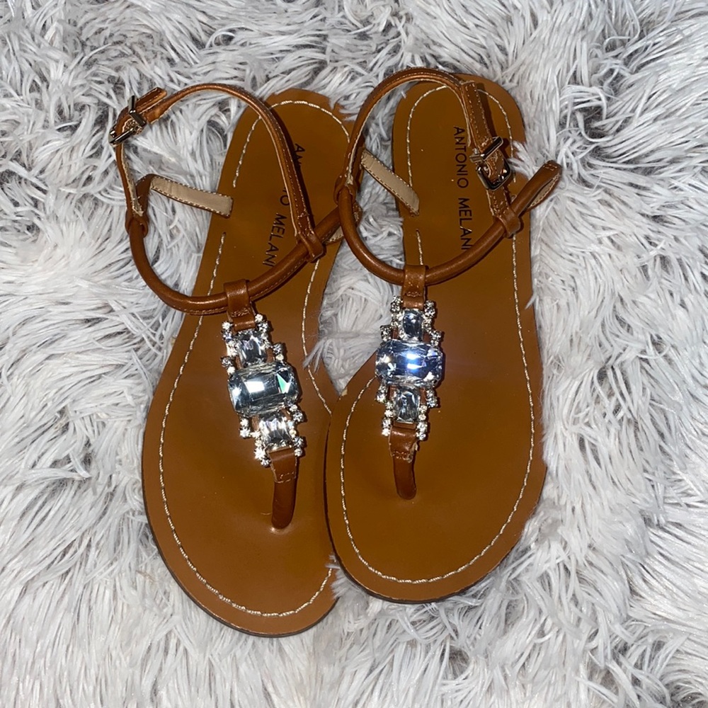 Tan sandals with rhinestones